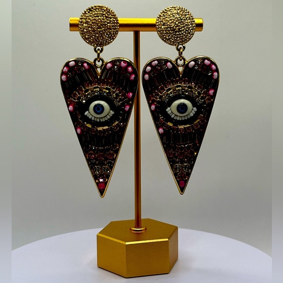 FABULOUS Gold and pink 🩷 EVIL EYE Earrings - Picture 4 of 7